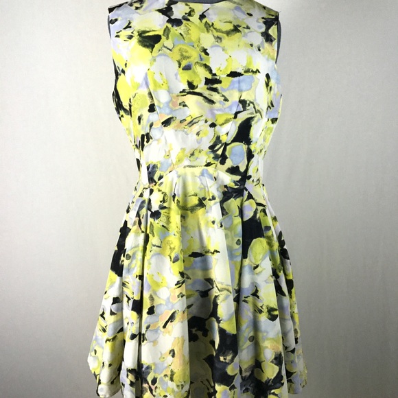 Bar III Women's Size S Yellow Floral Skater Dress - Picture 2 of 8